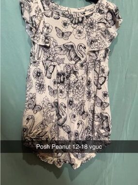 Posh Peanut White Romper with Black Swan & Butterfly Print